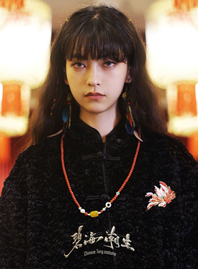 碧海潮生【黑麒麟】秋冬新款中国风国潮刺绣保暖黑色毛绒唐装外套