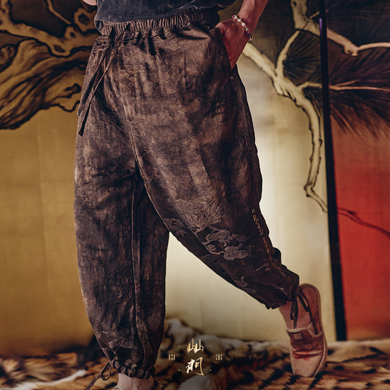 碧海潮生高端限定〓山门45•谷隐〓中国风匠人制真丝提花休闲长裤