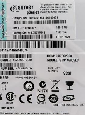 IBM 03N6352 03N6351 3279 硬盘 ST3146855LC 146G 15K SCSI