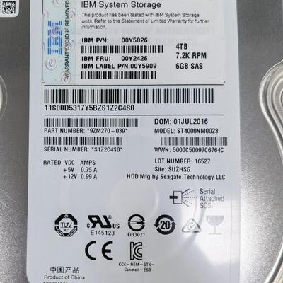 IBM 00Y5826 00Y2426 00Y5909 4T 6Gb SAS ST4000NM0023存储硬盘