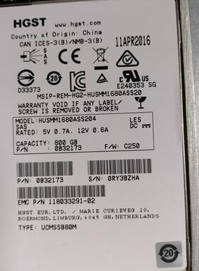 EMC 2.5寸 SDD 800G 005051129 VNX硬盘 成色OK现货