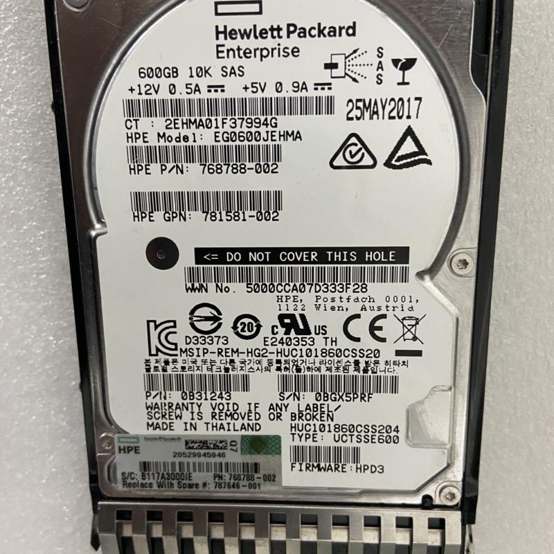 / J9F46A 787646-001 600G 10K SAS 12G 2.5寸 MSA存储硬盘