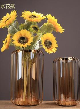 欧式样板房摆件轻奢风样品房金属花瓶样板间玻璃装饰品电视柜摆设