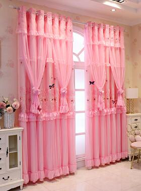 2025新款儿童房公主风蕾丝客厅遮光窗帘挂钩款女生卧室高级感定制
