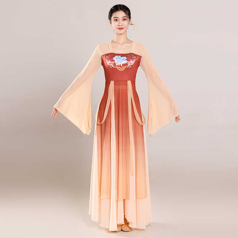 仙气演出服套装红色练功飘逸上衣