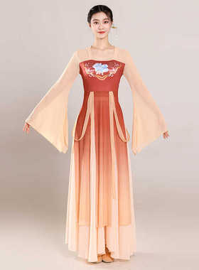 古典舞舞蹈服女身韵渐变练功红色仙气上衣纱衣飘逸中国演出服套装