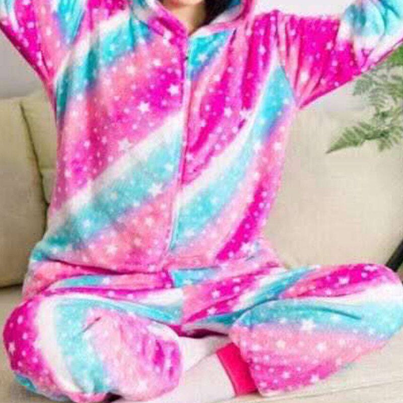 情侣独角兽动物秋冬儿童卡通法绒睡衣连体款加厚恐龙家居服