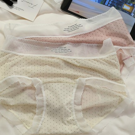 树懒少女加长纯棉裆甜美波点无痕冰丝内裤女士中腰7A抗菌夏三角裤
