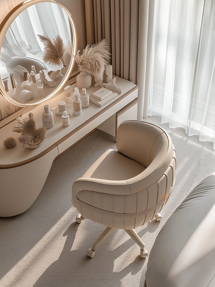 Домашний туалетный стул для спальни для девочек high-end sense cloakroom 2025 новый стул для туалетного столика, вращающийся туалетный табурет Изображение 1