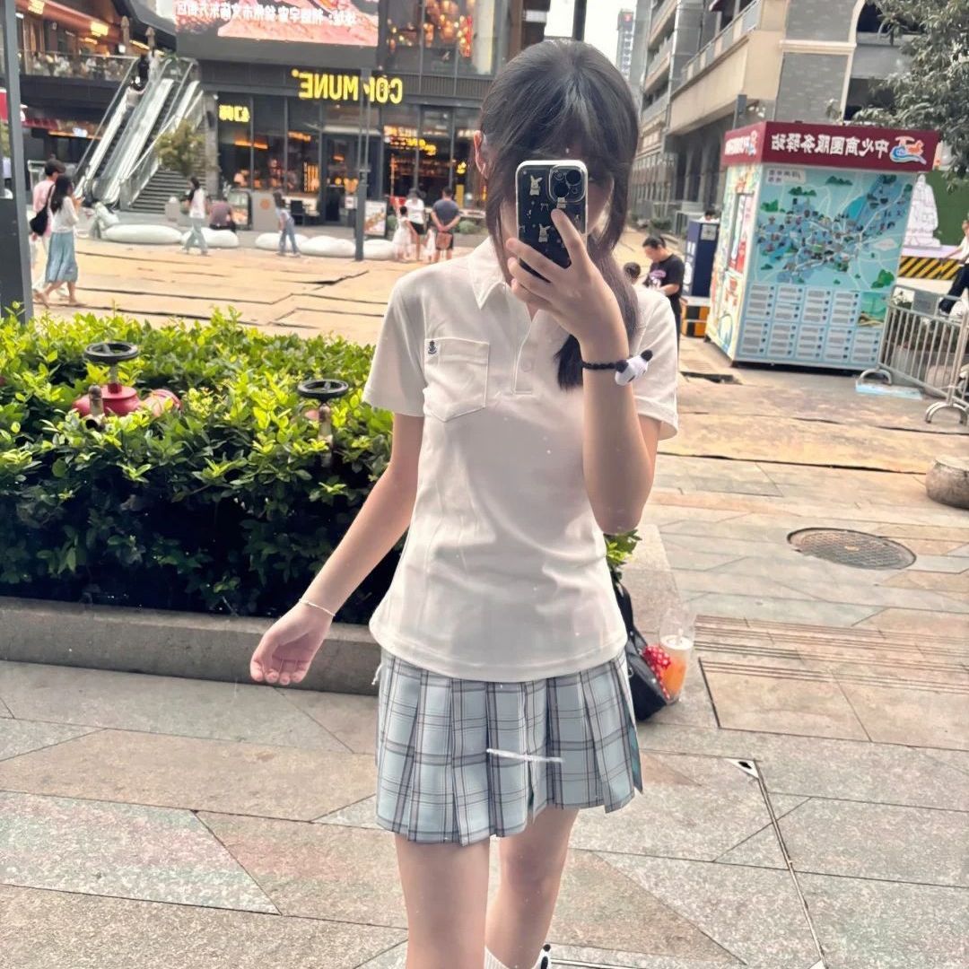 化水/原创正版春夏校供感女学生A字半身裙学院风百褶裙短裙JK格裙