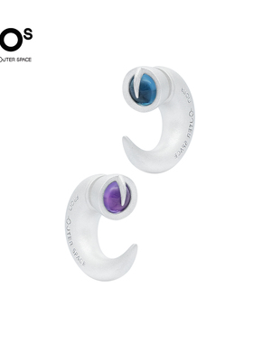 FOS新款弯角耳环小众设计时尚感男女情侣系列耳钉潮流耳饰款925银