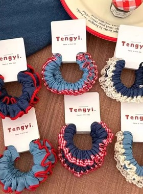 新款蓝色系列小肠圈简约扎双马尾发绳ins甜酷风少女侧边扎发头绳