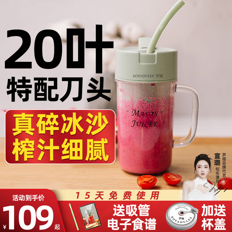 罗娅榨汁机20叶钢刀碎冰小型可携式榨汁杯旅行户外搅拌果汁机奶昔