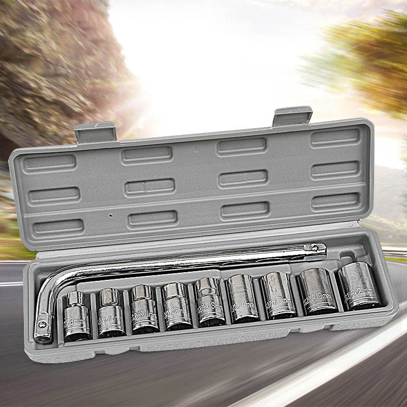 热销电动车维修工具箱汽车轮胎扳手工具套筒家用车用10件套套筒扳