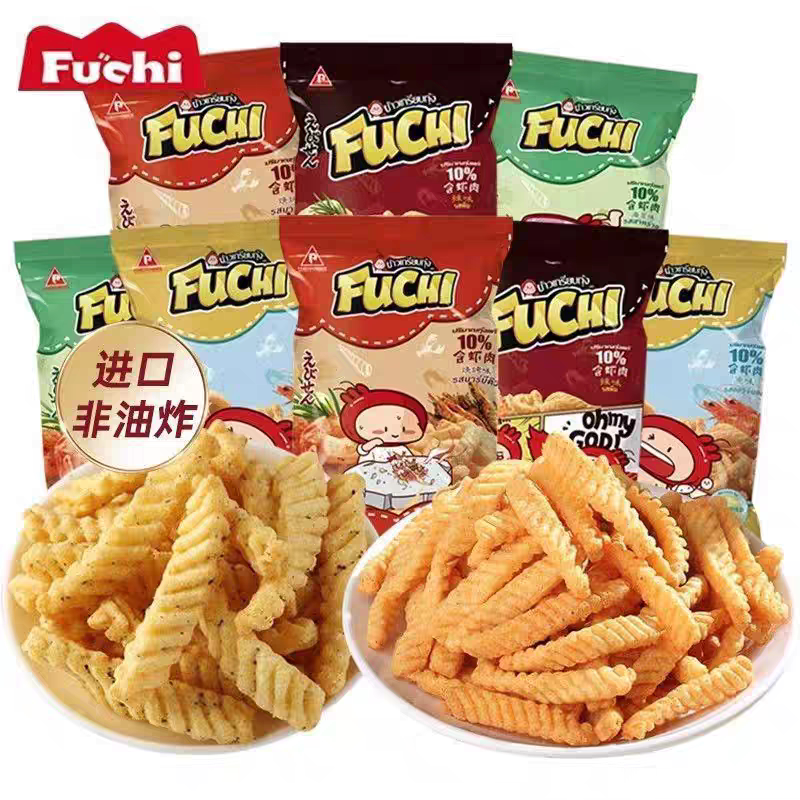 泰国进口零食小吃FUCHI富吃虾条100g/袋膨化食品烧烤麻辣跨境包邮
