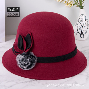 秋冬季女帽呢子毛球盆帽冬季礼帽妈妈帽子韩版时装女帽棉帽冬帽