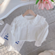 双层娃娃领蕾丝边洋气翻领上衣 衬衣春秋长袖 儿童新款 纯棉女童衬衫