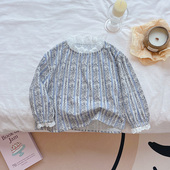 上衣韩系 儿童衬衣洋气花边领田园风长袖 女童小清新碎花衬衫 春秋装