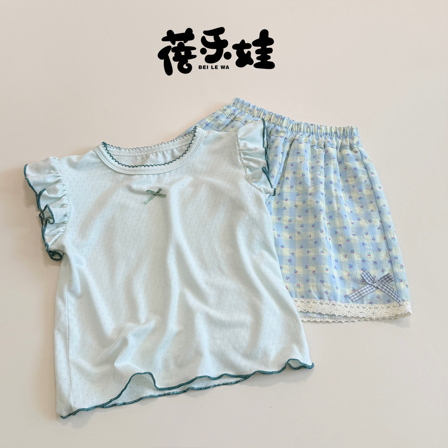 女童夏季新款韩版薄荷飞袖背心套装女宝宝洋气儿童时尚休闲童装潮