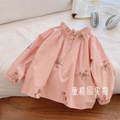 女宝宝春秋衬衫 女童春秋季 女孩时髦秋装 洋气纯棉刺绣娃娃衫 潮 新款