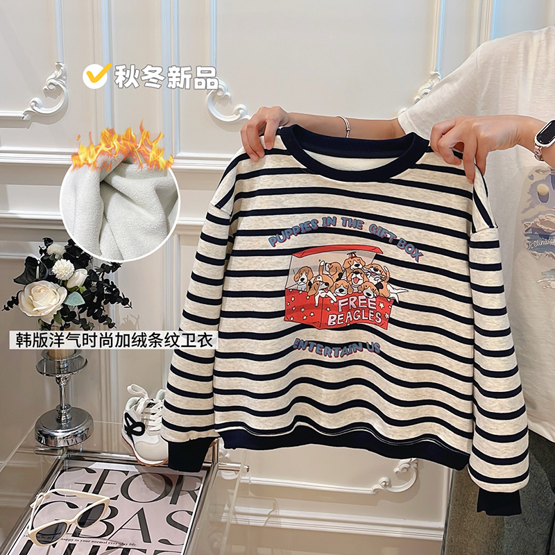女孩秋冬季6-12-15岁加绒加厚卡通卫衣女童中大童衣服韩版童装潮