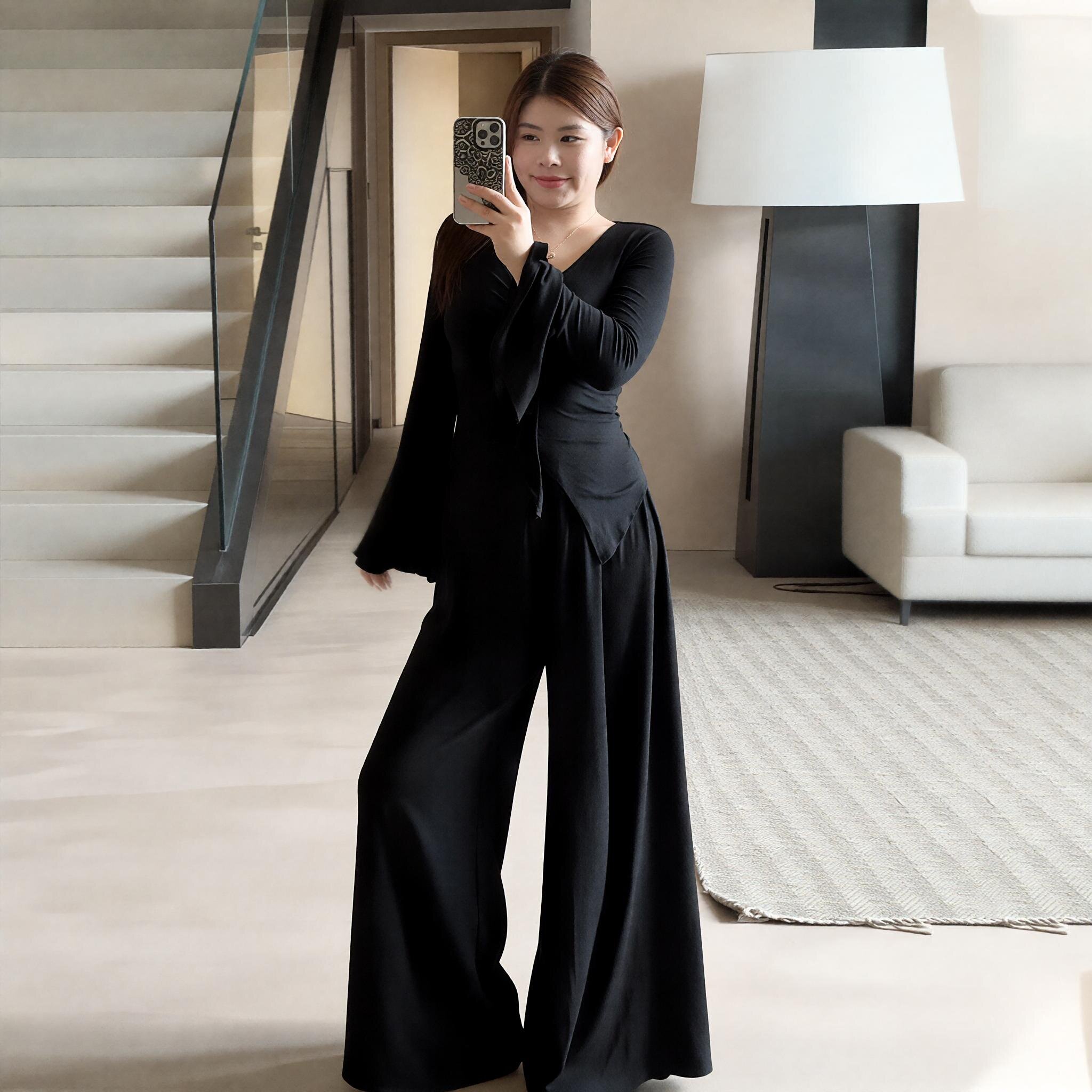 胖mm大码法式复古挂脖背心外搭开衫+高腰显瘦阔腿裤女早秋搭套装