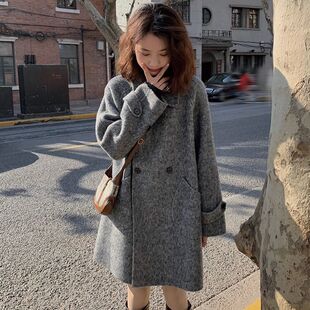 2026娃娃领双面羊绒羊毛大衣女中长款a版斗篷赫本小香羊毛呢外套