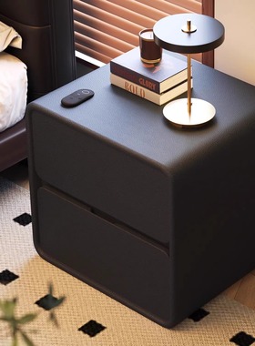 轻奢实木床头柜2025新款爆款简约现代奶油风黑色家用卧室床边柜子
