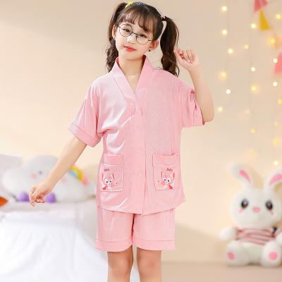 女童睡衣夏天薄款短袖冰丝螺纹