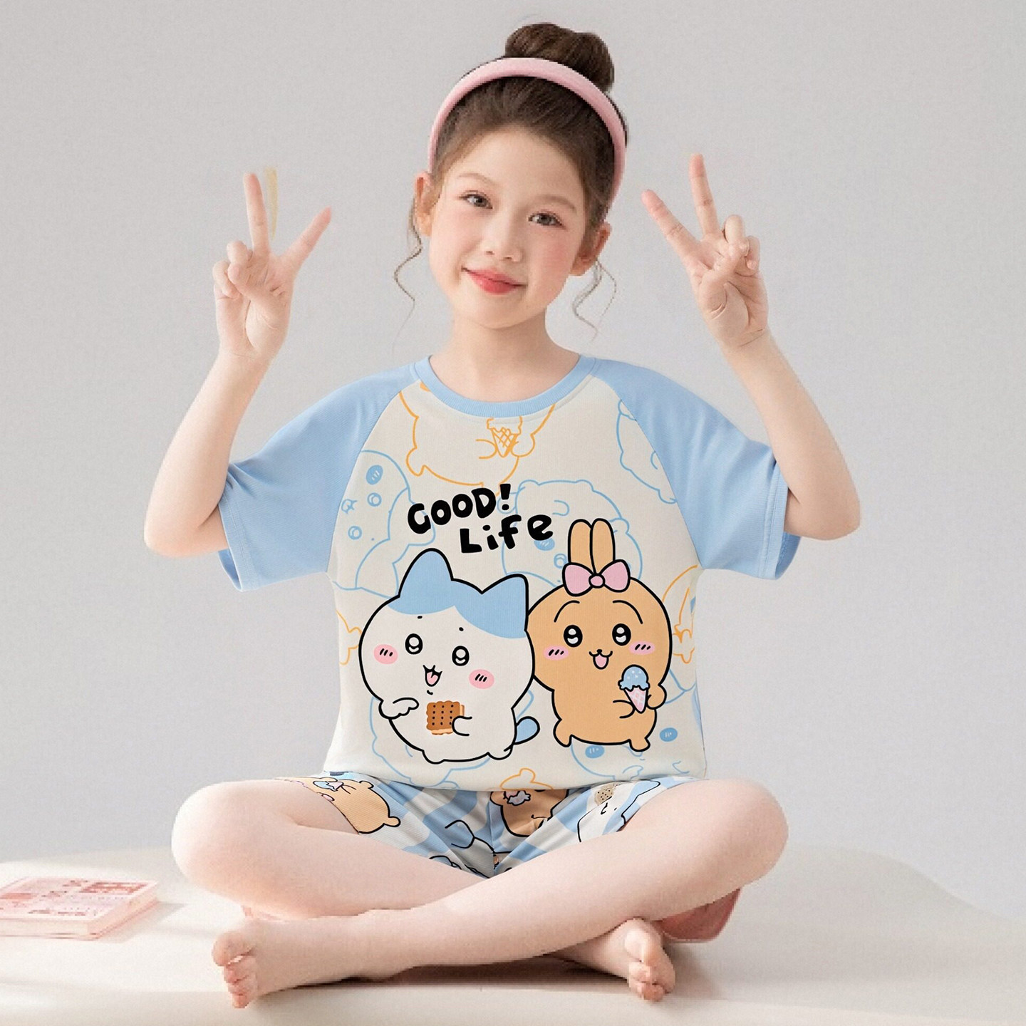 女童睡衣短袖薄款可爱小八家居服图片
