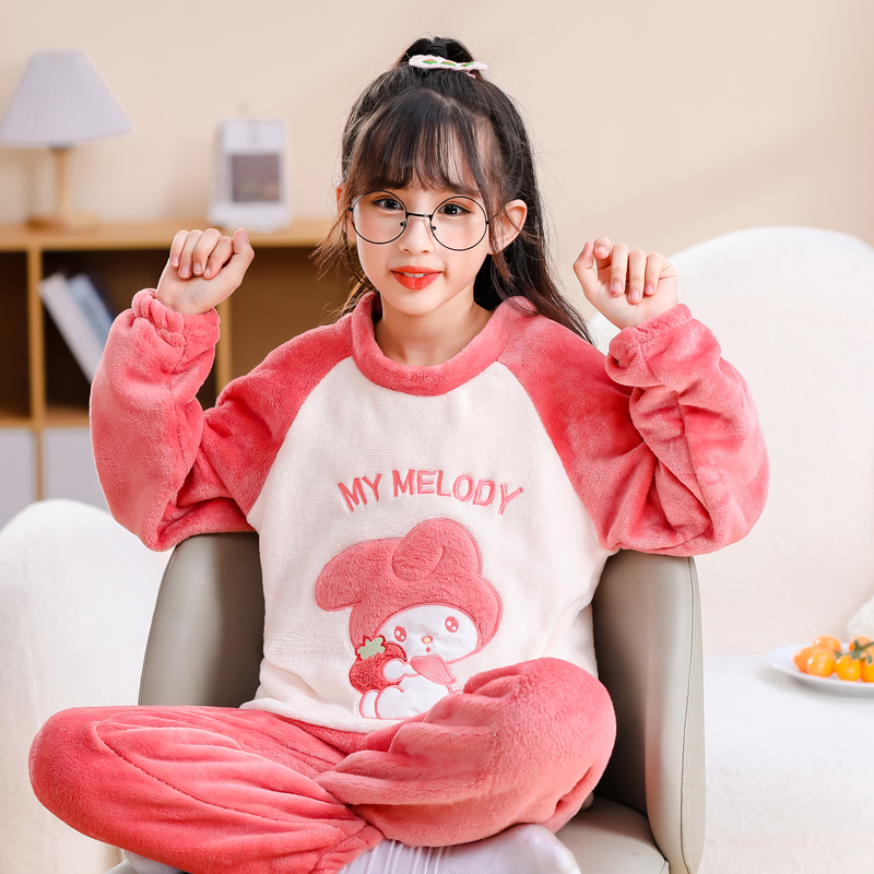 女童睡衣法兰绒小女孩卡通冬天