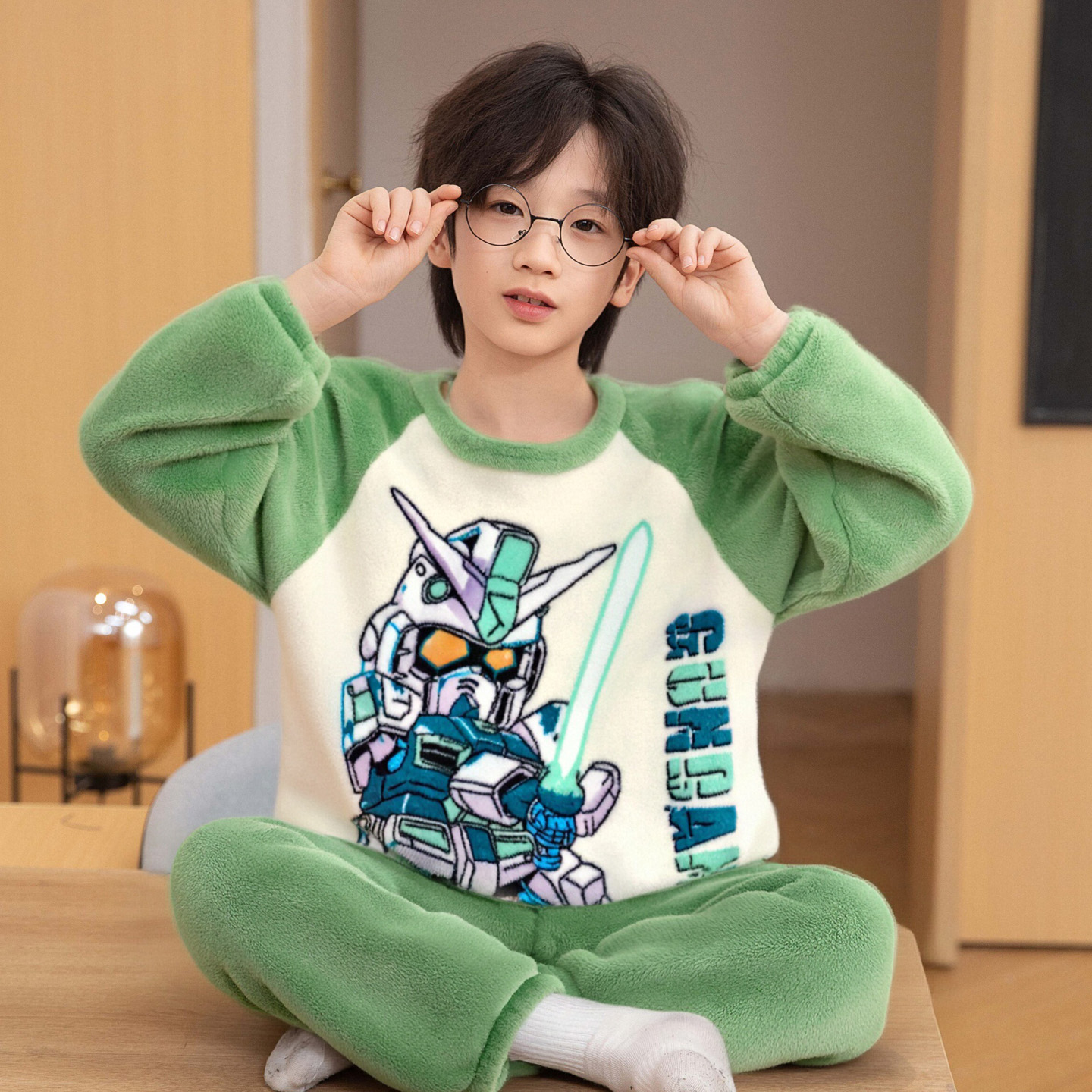 男童睡衣高端法兰绒卡通机器人