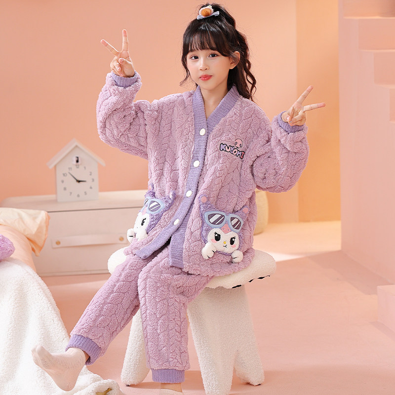 库洛米儿童法兰绒睡衣和服小女孩