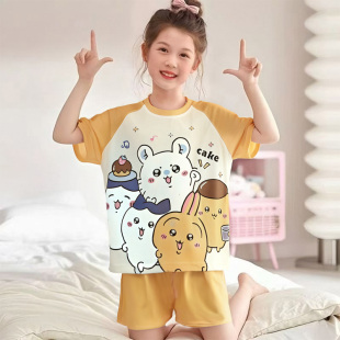 女童冰丝睡衣可爱乌萨奇夏天短袖薄款母女装大童空调家居服初中生