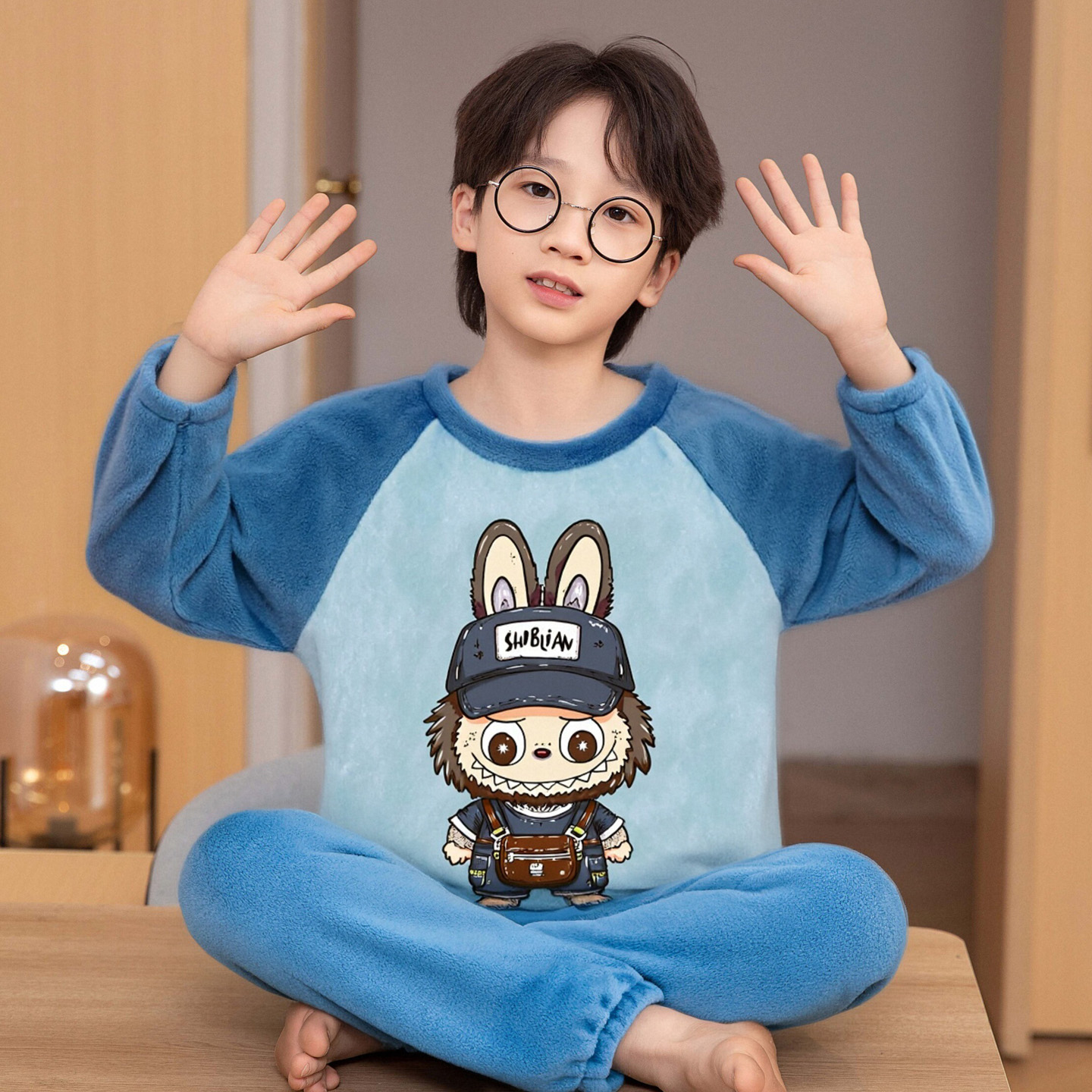 男童睡衣卡通拉布布高端法兰绒