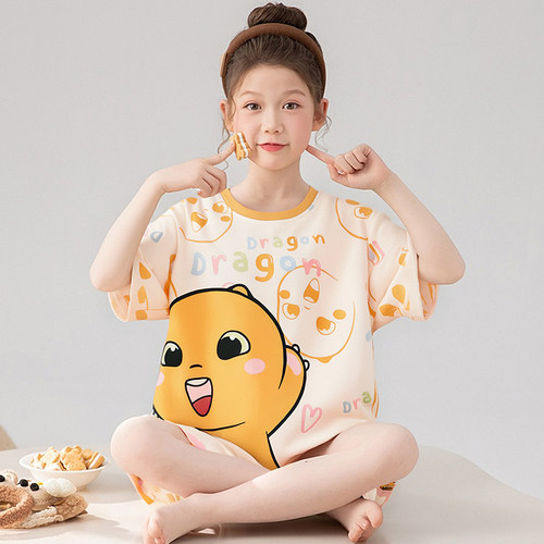 夏季女童睡衣可爱奶龙短袖冰丝