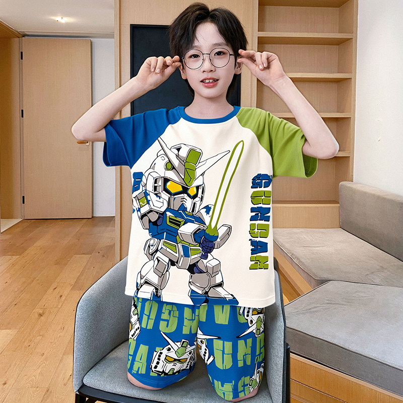 机器人睡衣儿童小男孩夏天短袖薄款高端冰丝青少年大童空调家居服