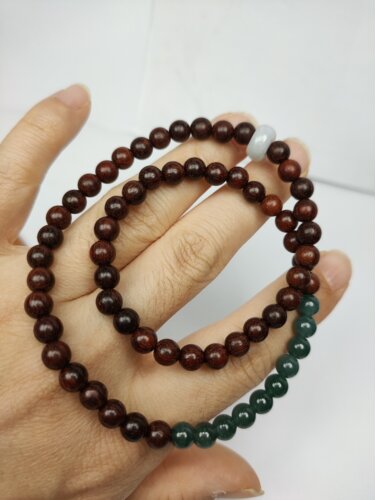 双圈，天然檀木，南红水晶，运转珠，翡翠，和田玉古风简约檀手链