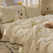 韩系奶油风ins少女蝴蝶结花边夏凉被床盖四件套夏季 空调被薄被子