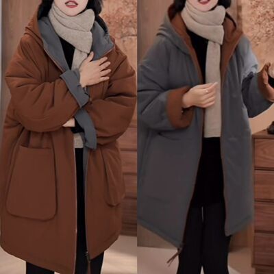 洋气时尚拼色连帽棉服外