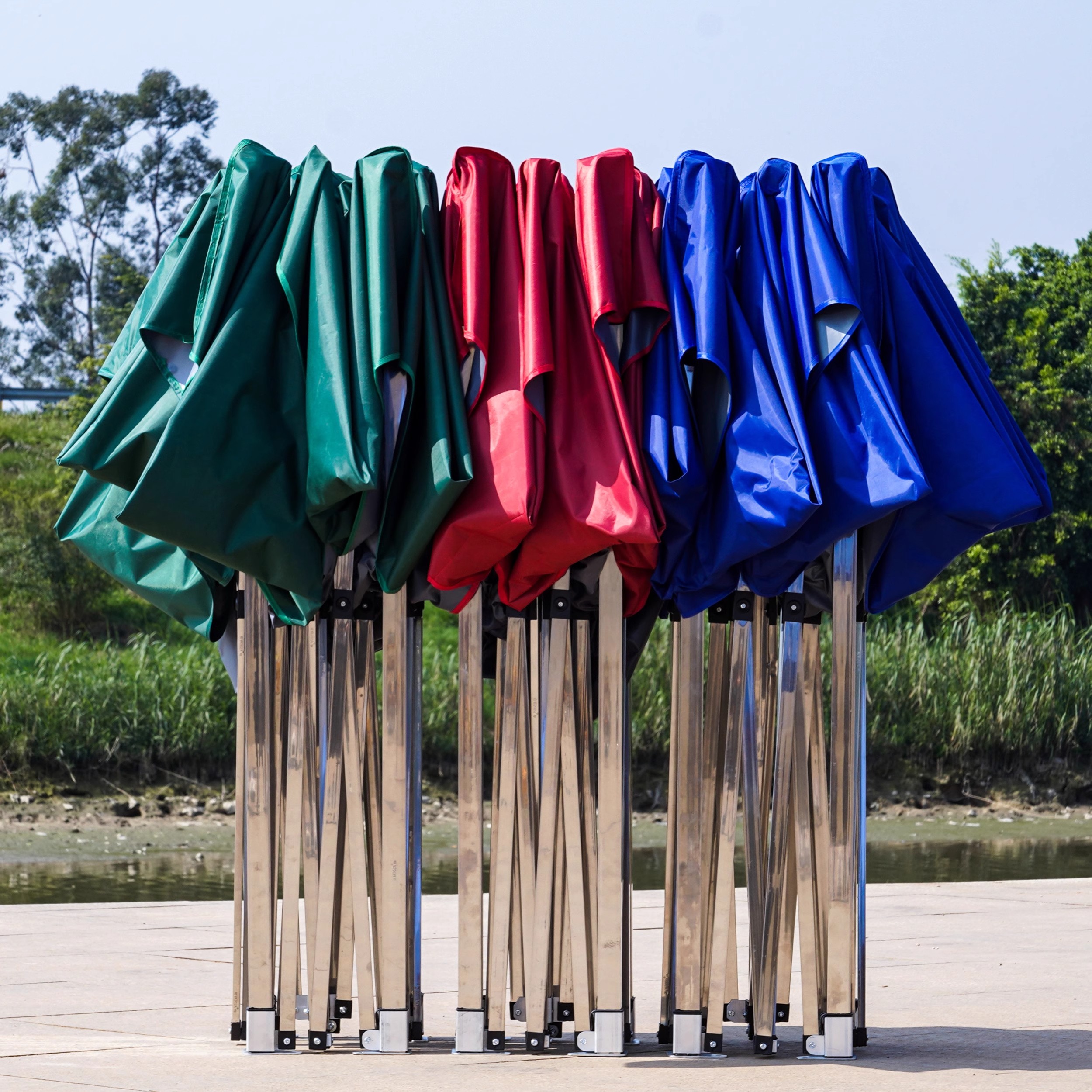 户外不锈钢四脚太阳伞防雨遮阳伸缩折叠雨棚四角摆摊专用遮雨帐篷