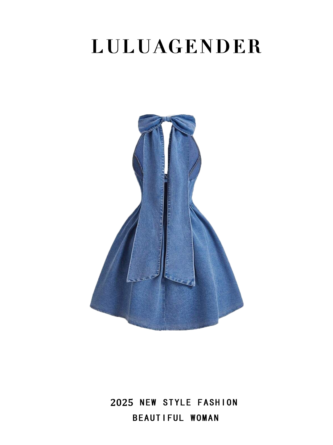 Bows Strappy Denim Dress 2025 Summer American Elegant silm Slim Looking Skirt
