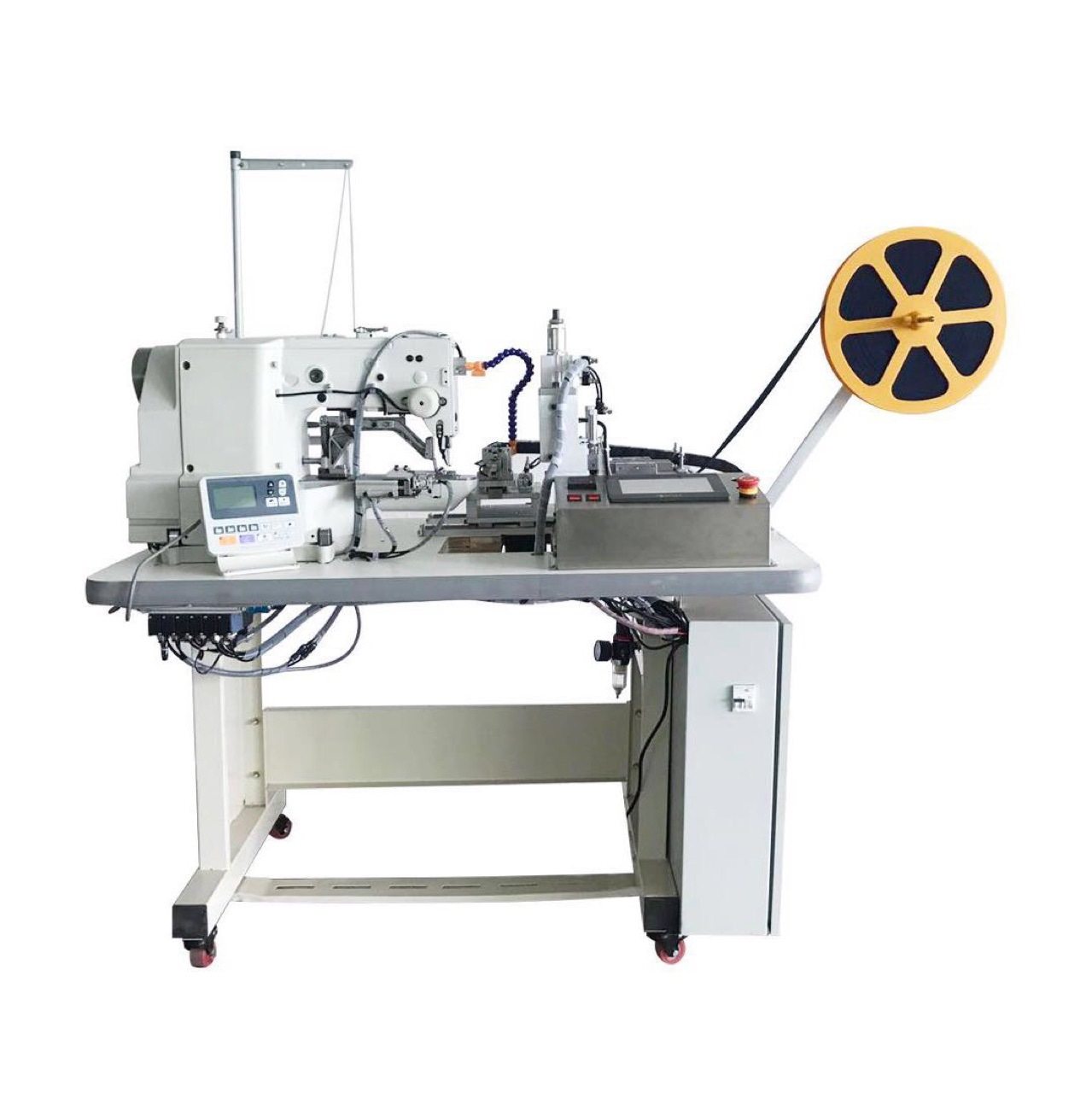 电脑全自动卷带机背包带书包带织带切断卷带车缝一体机套结机