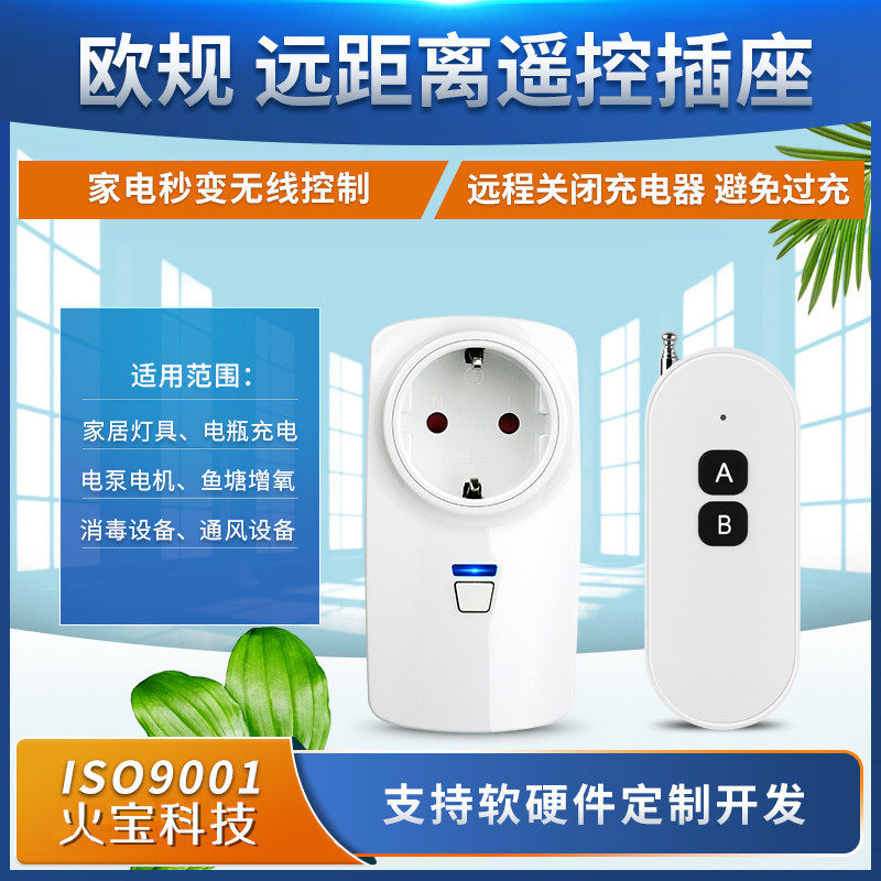 RF欧规遥控插座110V220V椭圆型二键遥控手动控制灯具电源开关插头