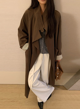 MOXI 十三行女装2025秋季韩系风衣外套女加长款立领女式风衣外套