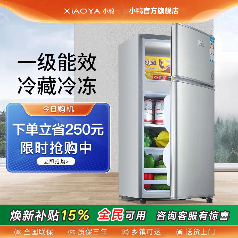 小鸭牌双门冰箱家用小型迷你电冰箱冷藏冷冻节能省电小冰箱租房用