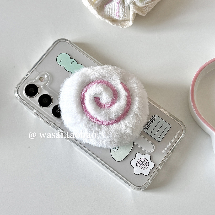 WASAI哇噻 韩国ins小众设计可爱毛绒鱼板适用三星s26ultra手机壳s23磁吸支架s25ultra新款透明全包防摔女s24+