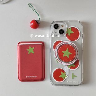 WASAI哇噻 韩国ins小众个性设计番茄磁吸支架卡包吊坠适用iphone17苹果16手机壳15promax新款透明亚克力13/14