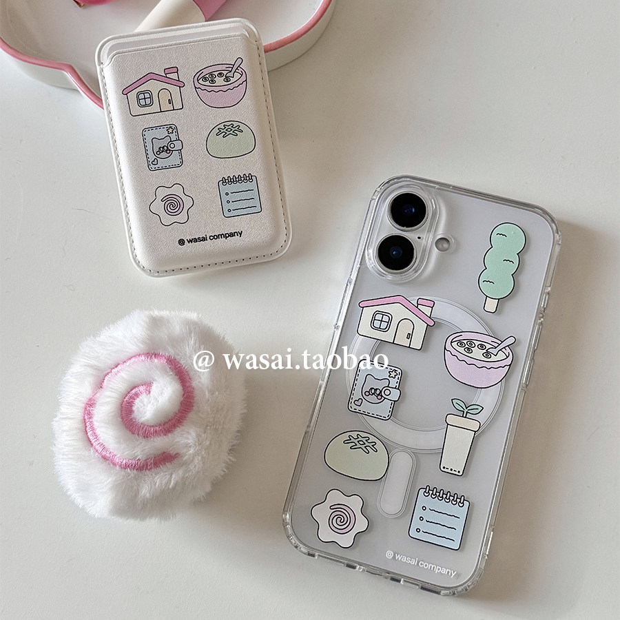 WASAI哇噻 韩国ins小众设计可爱鱼板插画磁吸支架卡包适用iphone17苹果16手机壳15promax新款透明亚克力13/14
