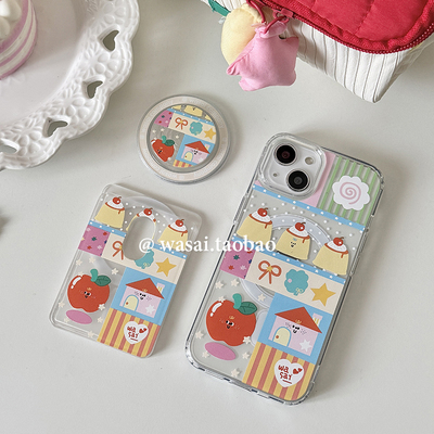WASAI哇噻 韩国ins小众可爱布丁拼接贴图磁吸支架卡包适用iphone17苹果16手机壳15promax新款透明亚克力13/14